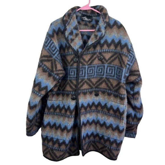 Lillunn aztec print 100% wool button up Jacket size Large Made in Norway - Picture 1 of 8